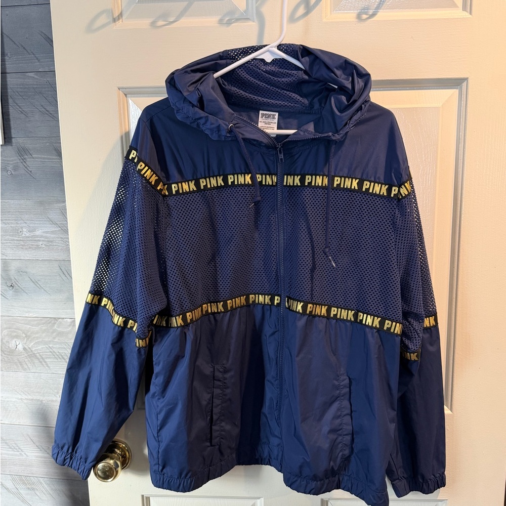 PINK Victoria's Secret Navy Raincoat with Yellow Details